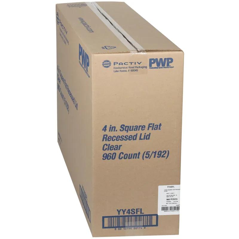Lid Flat 4X4X0.6 IN PET Clear Square For Container Unhinged Recessed 960/Case