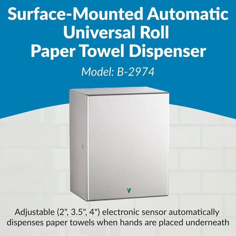 Paper Towel Dispenser Stainless Steel Surface Mount Automatic 1/Each