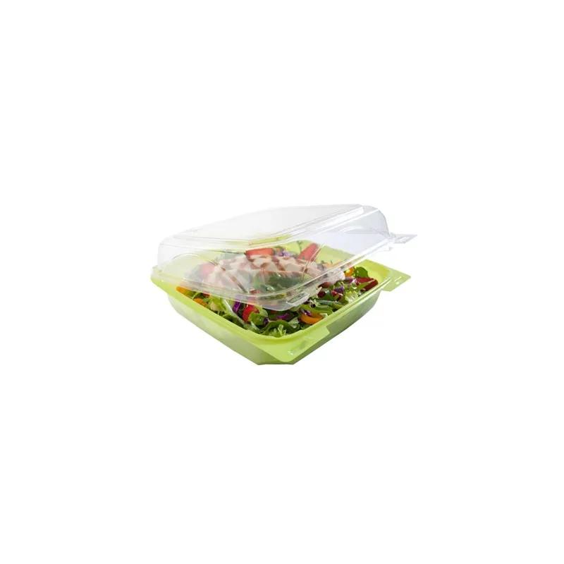 The BOTTLEBOX ® Take-Out Container Hinged With Dome Lid 8.46X7.96X2.88 IN RPET Clear Green Rectangle 200/Case