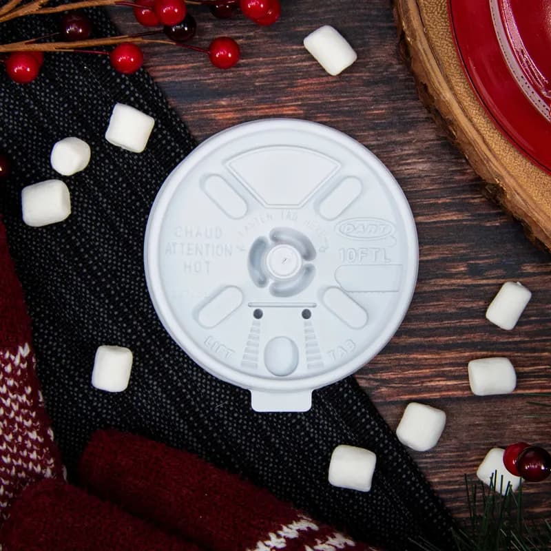 Dart® Lid Flat 3.4X0.4 IN HIPS White For 10 OZ Hot Cup Lock Tab Sip Through Lift Back 100 Count/Pack 10 Packs/Case