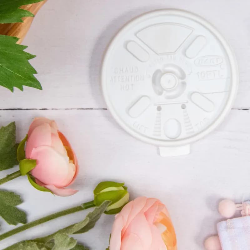 Dart® Lid Flat 3.4X0.4 IN HIPS White For 10 OZ Hot Cup Lock Tab Sip Through Lift Back 100 Count/Pack 10 Packs/Case