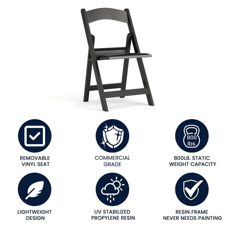 Hercules Folding Chair 800 LB Black Resin Vinyl 1/Each