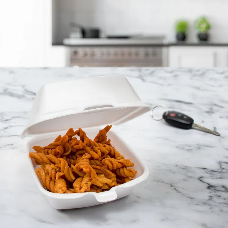 Dart® Take-Out Container Hinged Medium (MED) 5.18X5.44X2.9 IN XPS White Square Insulated 125 Count/Pack 4 Packs/Case