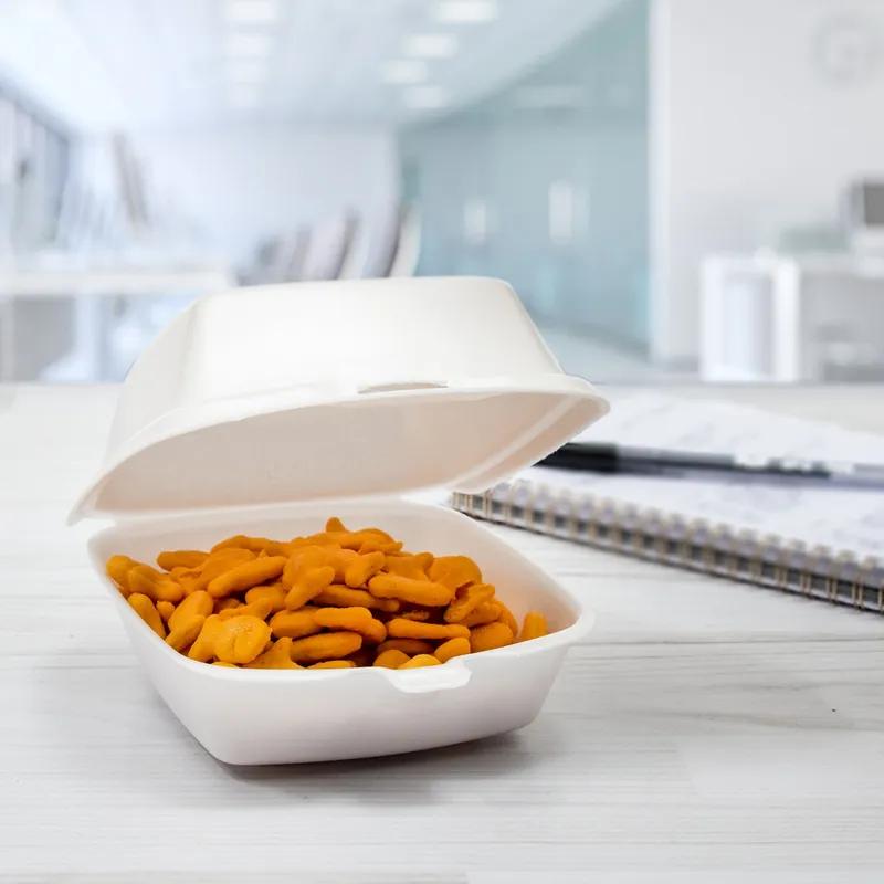 Dart® Take-Out Container Hinged Medium (MED) 5.18X5.44X2.9 IN XPS White Square Insulated 125 Count/Pack 4 Packs/Case