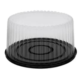 Cake Container & Lid Combo With High Dome Lid 9.75X5 IN PET Clear Black Round Deep Fluted 100/Case