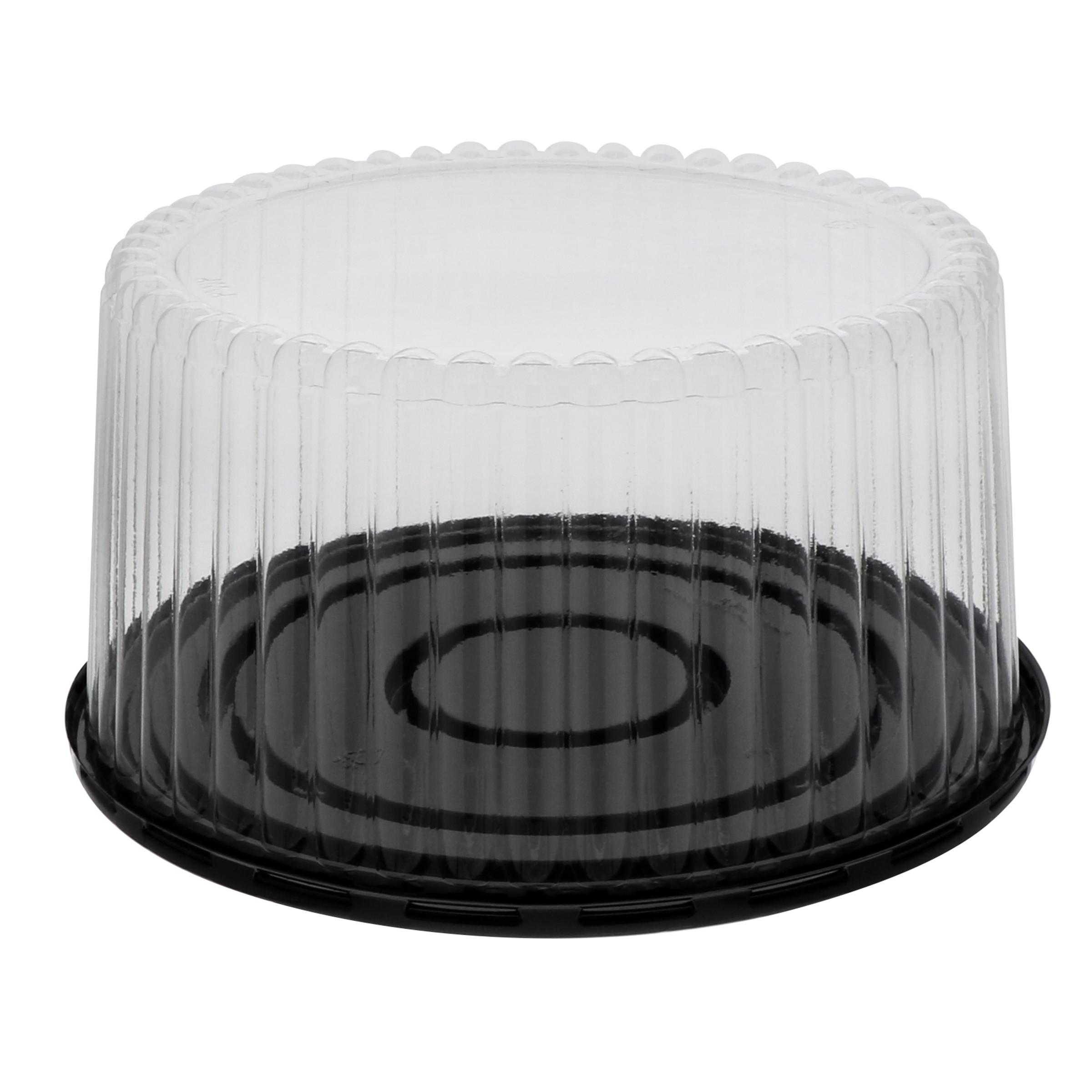 Cake Container & Lid Combo With High Dome Lid 9.75X5 IN PET Clear Black Round Deep Fluted 100/Case