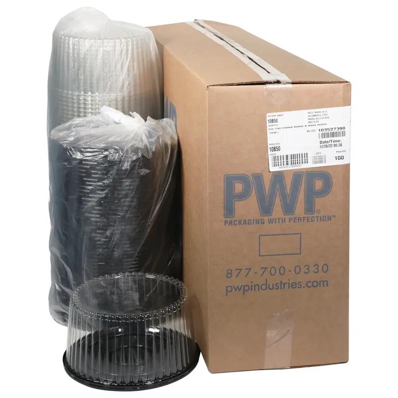 Cake Container & Lid Combo With High Dome Lid 9.75X5 IN PET Clear Black Round Deep Fluted 100/Case