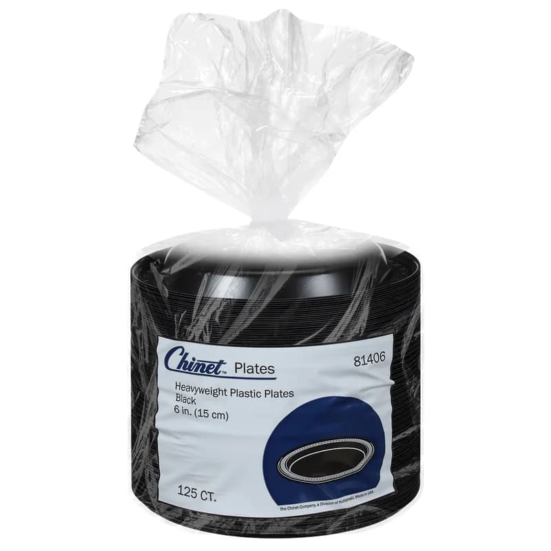 Plate 6 IN Plastic Black Round 1000/Case
