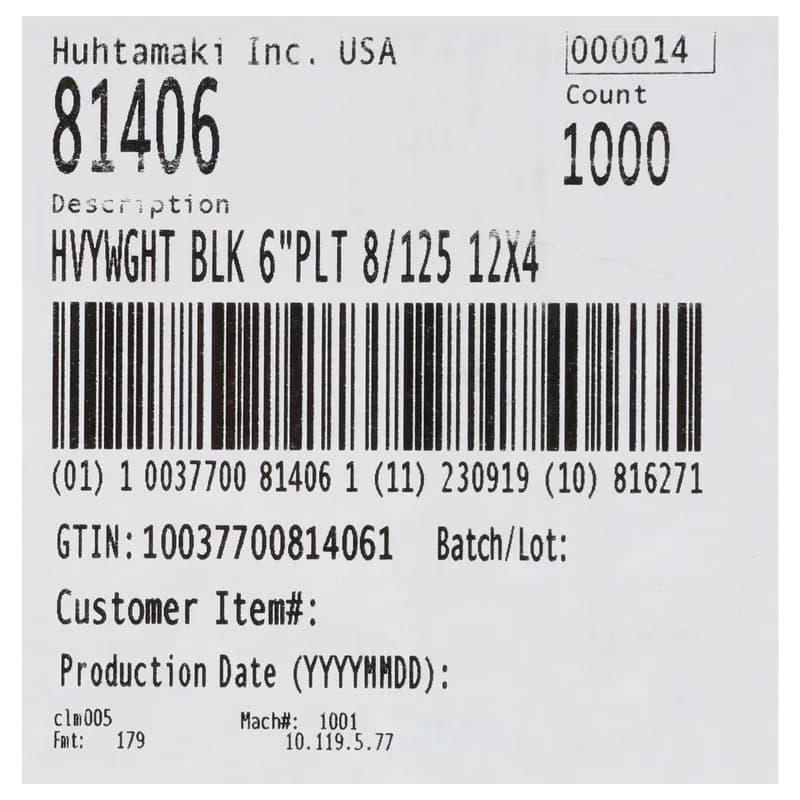 Plate 6 IN Plastic Black Round 1000/Case