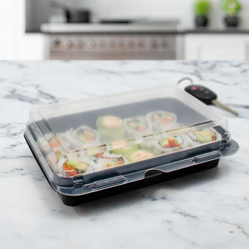 Solo® Creative Carryouts® BoxLine™ Deli Container Hinged 7.87X5.39X2.09 IN PS Black Clear Bar Lock 100 Count/Pack 2 Packs/Case