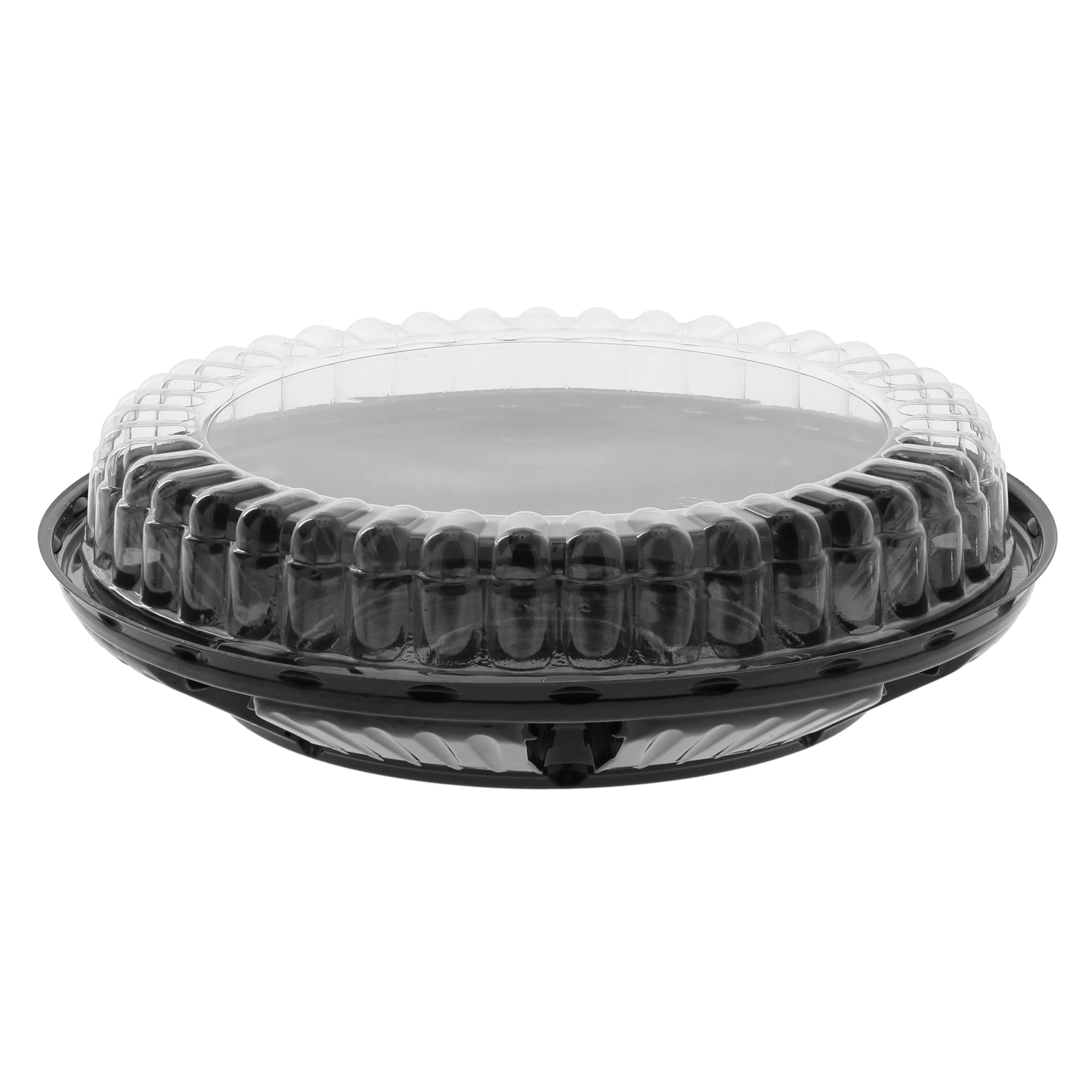 Fruit Pie Container & Lid Combo With High Dome Lid 9X1.5 IN PET Clear Black Round Fluted 100/Case