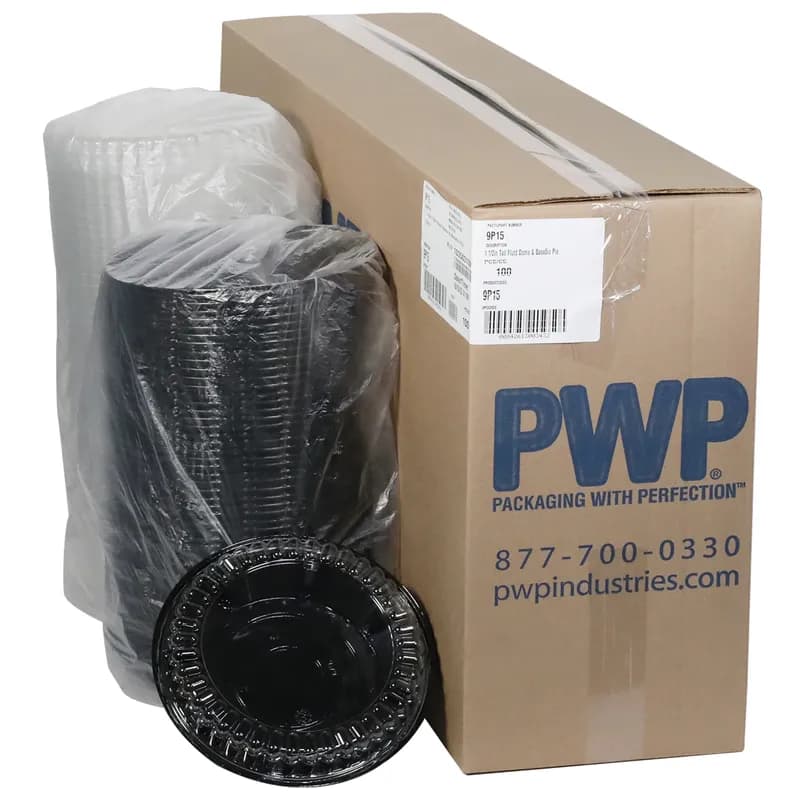 Fruit Pie Container & Lid Combo With High Dome Lid 9X1.5 IN PET Clear Black Round Fluted 100/Case