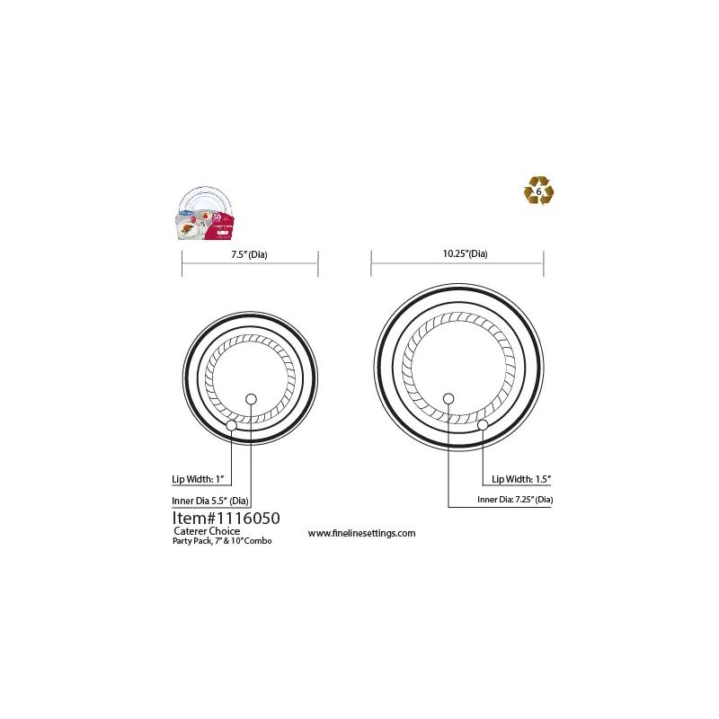 Plate White Silver Round Includes 7 & 10 IN Plate Sets 6/Case
