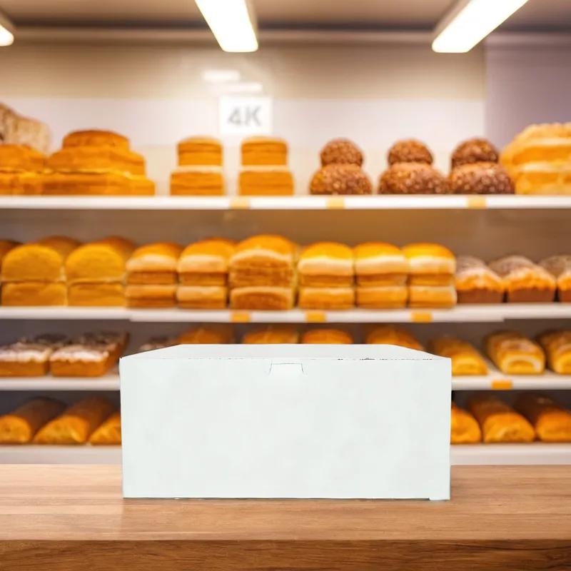 Easy Lock Cake Box 14X14X5.5 IN SUS Paperboard CRB White Square Lock Corner 1-Piece 50/Bundle