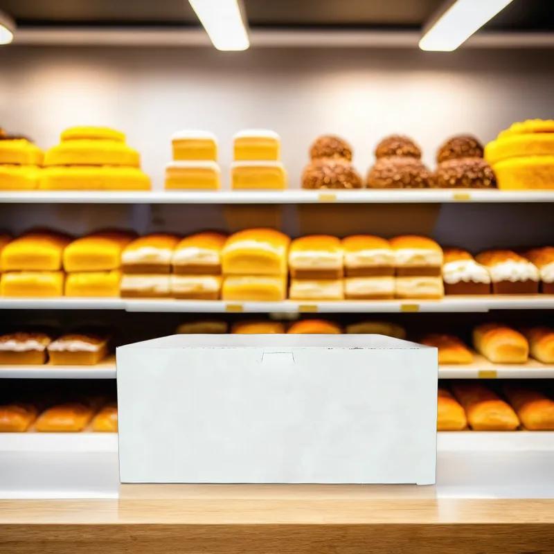 Easy Lock Cake Box 14X14X5.5 IN SUS Paperboard CRB White Square Lock Corner 1-Piece 50/Bundle