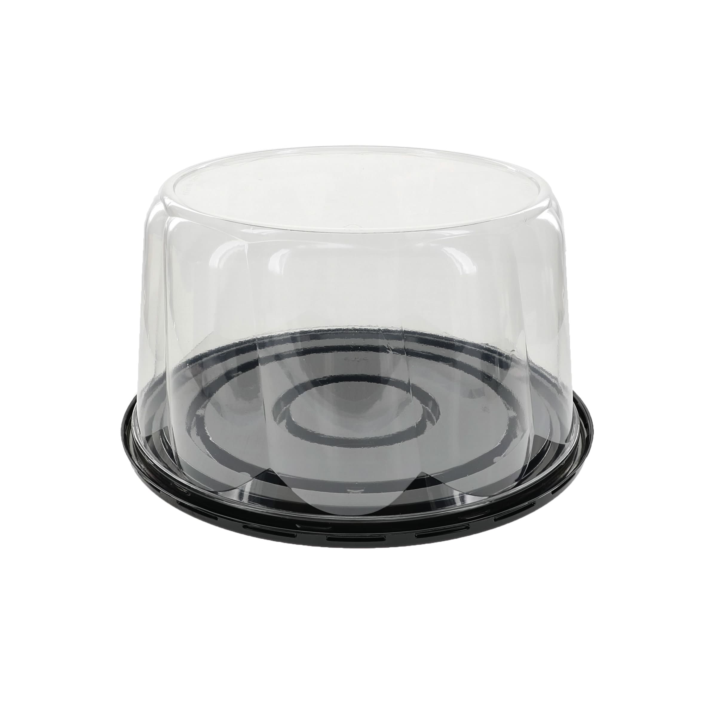 Cake Container & Lid Combo With Dome Lid 9.75X5.25 IN PET Clear Black Round Swirl 100/Case