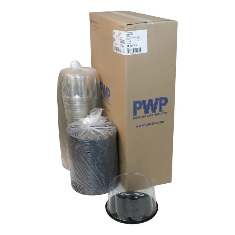 Cake Container & Lid Combo With Dome Lid 9.75X5.25 IN PET Clear Black Round Swirl 100/Case