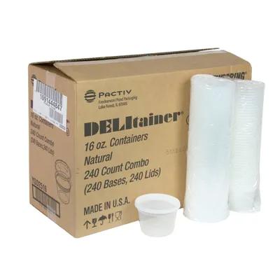 Deli Container Base & Lid Combo With Flat Lid 16 OZ PP PE Clear Round 240/Case
