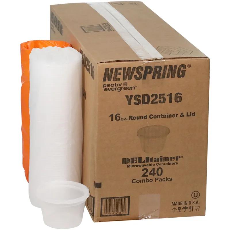 Deli Container Base & Lid Combo With Flat Lid 16 OZ PP LLDPE Clear Round 240/Case