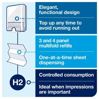 Tork H2 Paper Towel Dispenser 101.6X302.3X444.5 IN Plastic Wall Mount White Multifold 1/Each