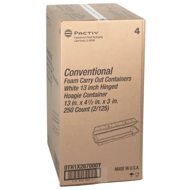 Hoagie & Sub Take-Out Container Hinged With Dome Lid 13X4.5X3 IN Polystyrene Foam White Rectangle 250/Case