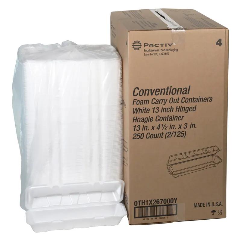 Hoagie & Sub Take-Out Container Hinged With Dome Lid 13X4.5X3 IN Polystyrene Foam White Rectangle 250/Case