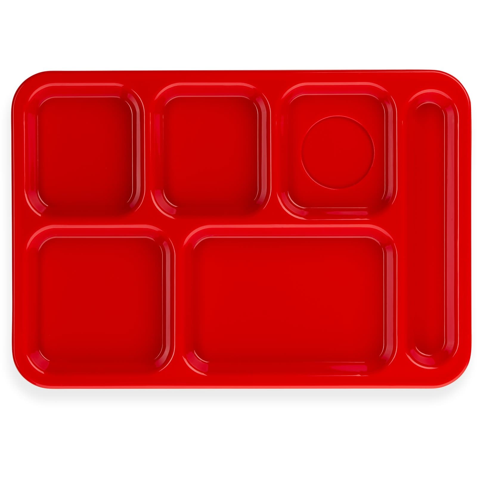 Cafeteria & School Lunch Tray 14X10 IN 6 Compartment PP Red Right Hand 1/Each