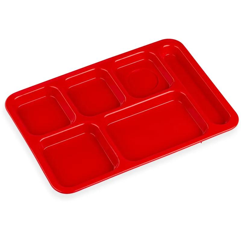 Cafeteria & School Lunch Tray 14X10 IN 6 Compartment PP Red Right Hand 1/Each