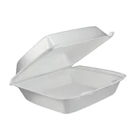 Take-Out Container Hinged 9X9X3 IN Polystyrene Foam White Square Insulated 200/Case