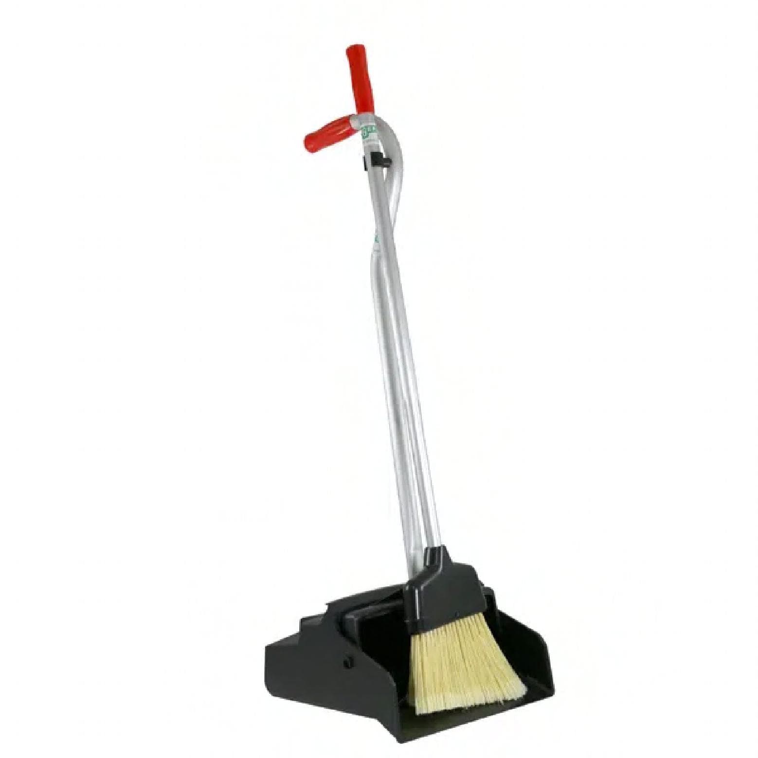 Dust Pan & Broom Silver Black Red Plastic Aluminum Ergonomic Handle Telescopic Swivel 6/Case