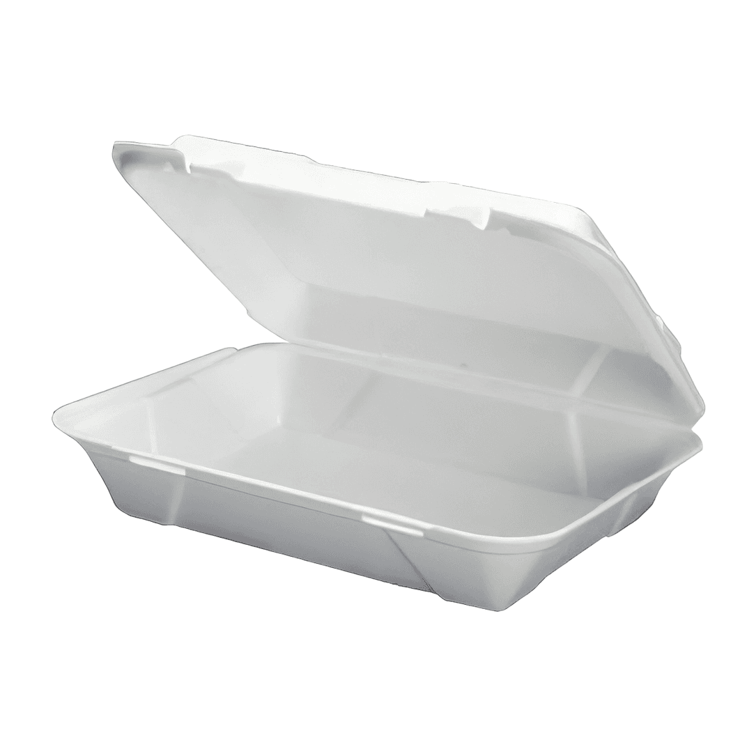 Take-Out Container Hinged 13X10X3.4 IN Polystyrene Foam White Vented 200/Case