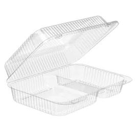 Essentials Bakery Hinged Container With Dome Lid 9.375X6.75X2.813 IN 2 Compartment RPET Clear Rectangle 300/Case