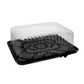 Cake Container & Lid Combo With Dome Lid 1/8 Size 11X9X3.5 IN PET Clear Black Rectangle Fluted 100/Case