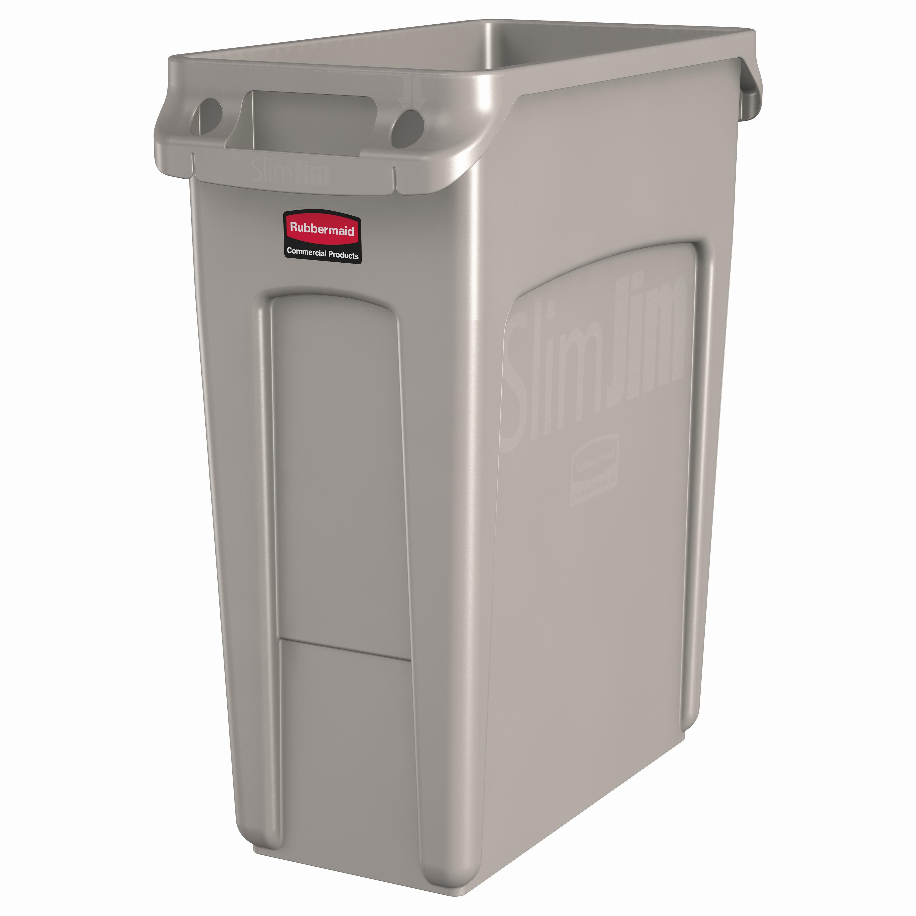 Slim Jim® 1-Stream Trash Can 22X11X25 IN 16 GAL 64 QT Beige Rectangle Resin Slim 1/Each
