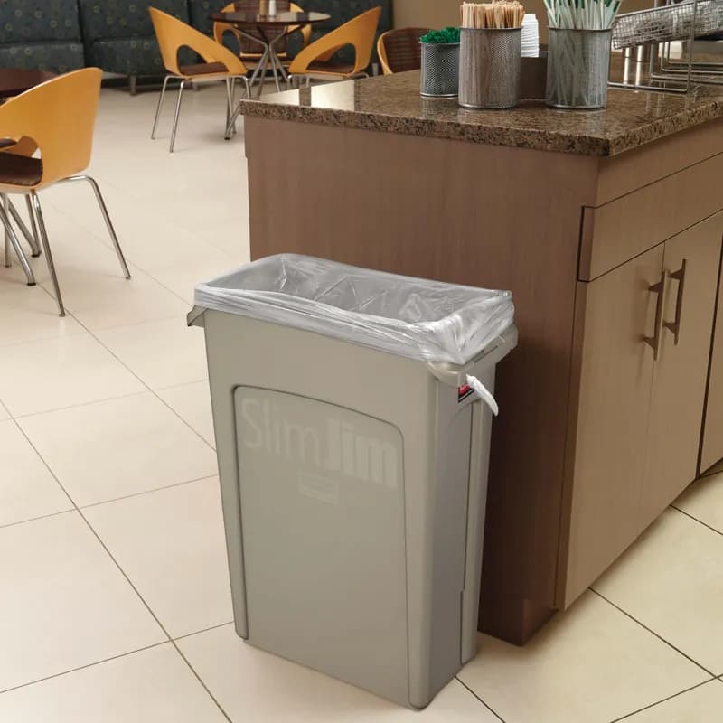 Slim Jim® 1-Stream Trash Can 22X11X25 IN 16 GAL 64 QT Beige Rectangle Resin Slim 1/Each