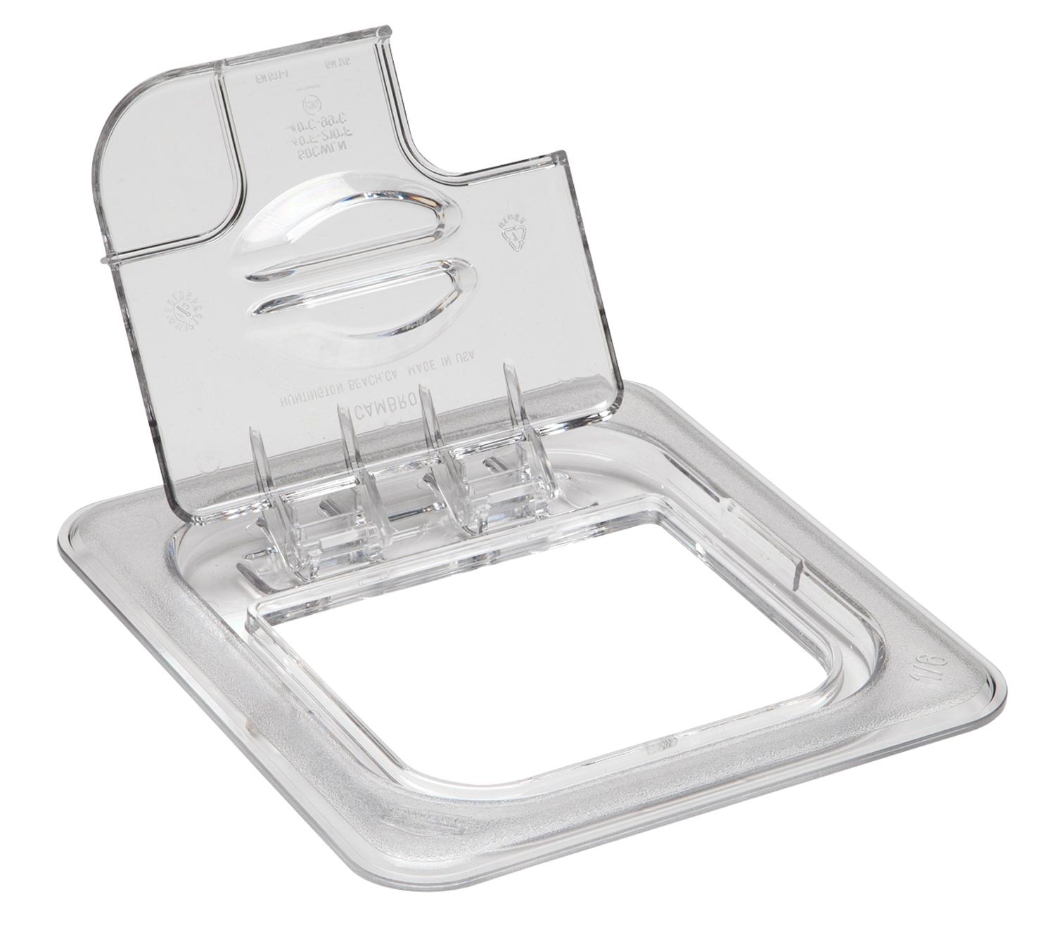 Camwear® Lid Food Pan 1/6 Size Clear PC With Flip-Top Notched With Spoon Lid 1/Each
