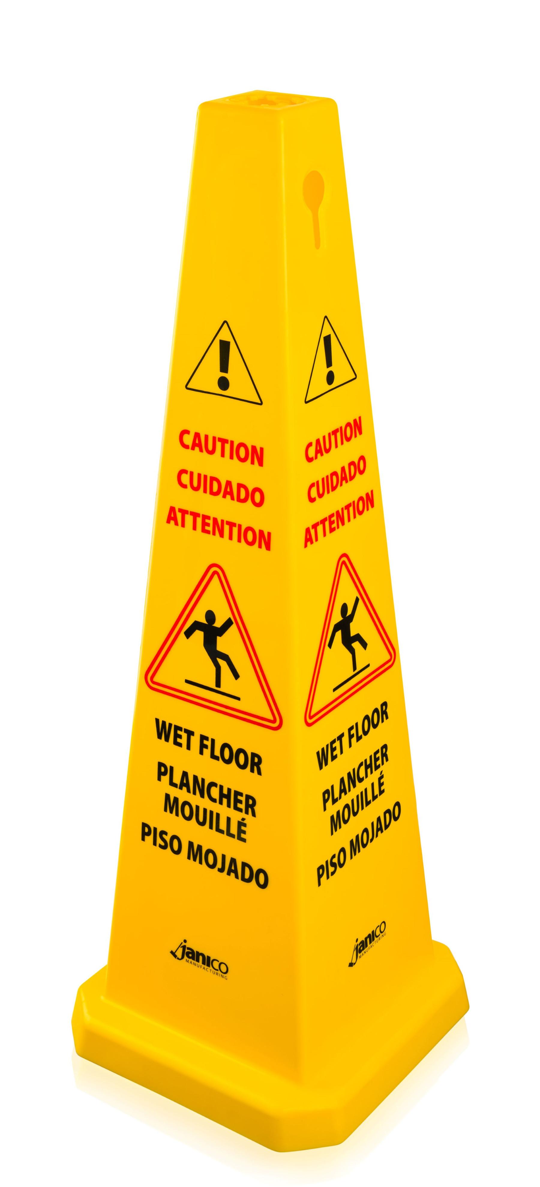 Safety Cone 36 IN Caution Wet Floor Yellow Plastic Multilingual 1/Each