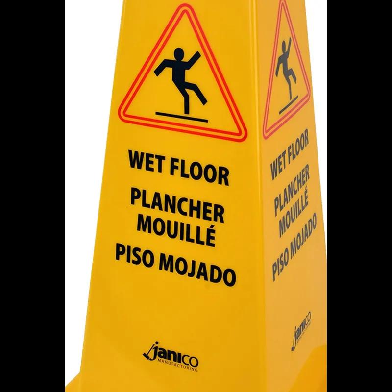 Safety Cone 36 IN Caution Wet Floor Yellow Plastic Multilingual 1/Each
