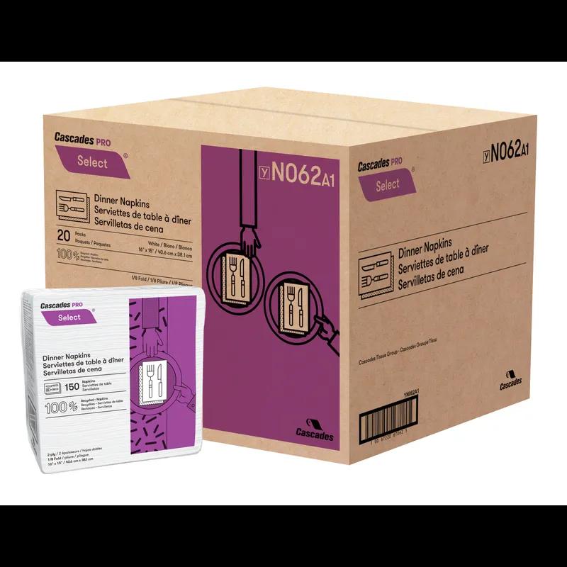 Cascades PRO Dinner Napkins White Paper 2PLY 3000/Case