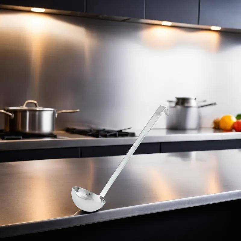 Ladle 10 IN 8 OZ Stainless Steel Hookless Handle Heavy Duty 1/Each