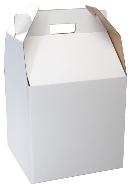 Cake Box 12.5X12.25X20 IN Paperboard White Kraft Square With Handle 6/Pack