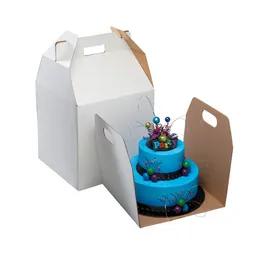 Cake Box 12.5X12.25X20 IN Paperboard White Kraft Square With Handle 6/Pack