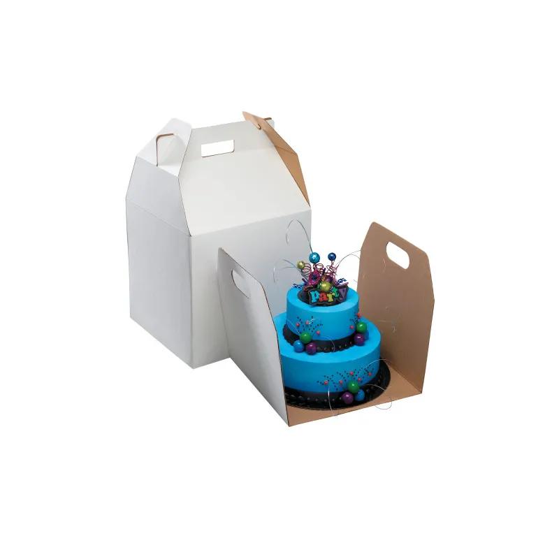 Cake Box 12.5X12.25X20 IN Paperboard White Kraft Square With Handle 6/Pack