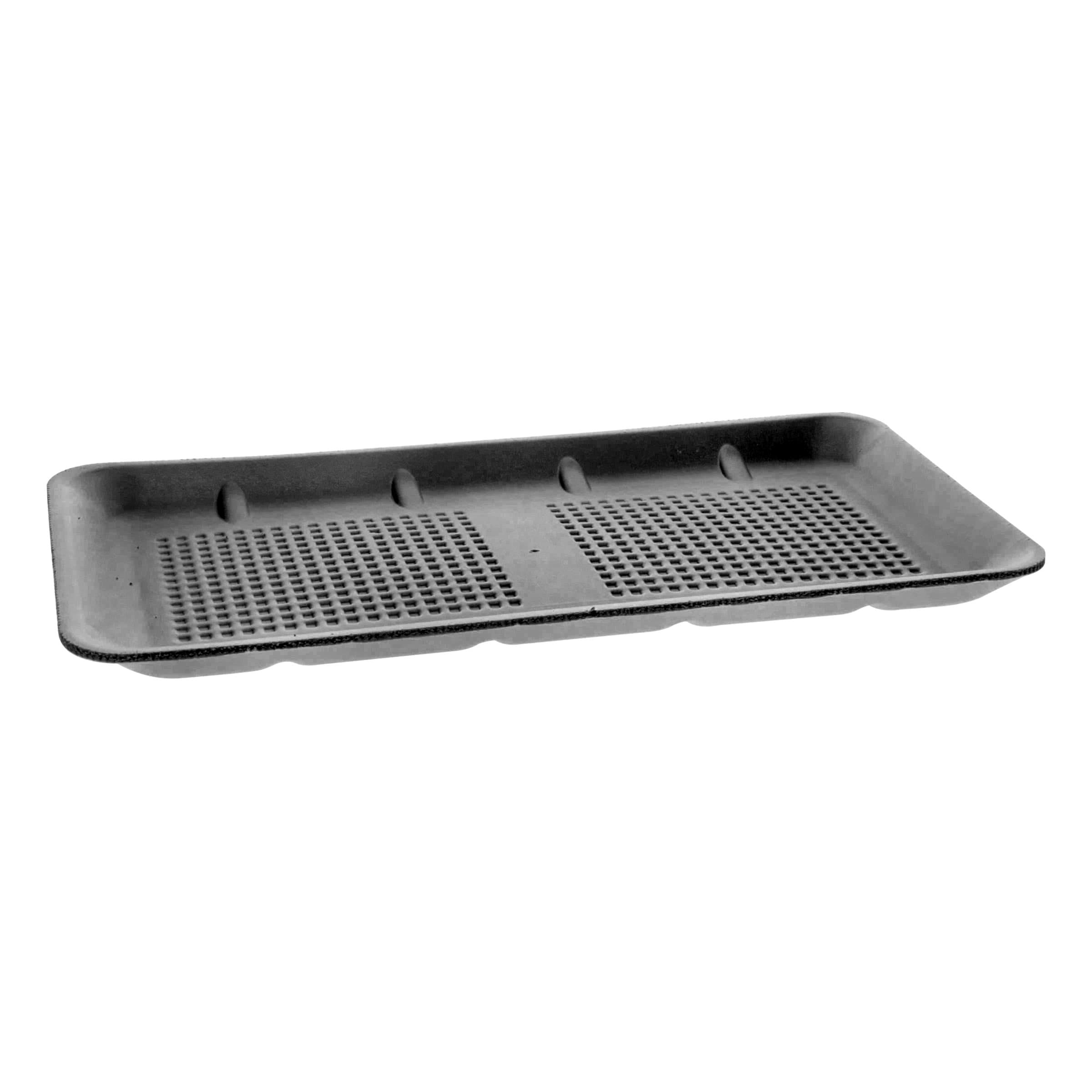 25SH Supermarket Tray 14.9X8X1 IN Polystyrene Foam Black Rectangle Heavy Family Pack 250/Case