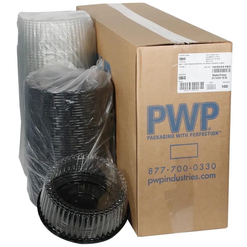 Cake Container & Lid Combo With Dome Lid 9.75X4 IN PET Clear Black Round Fluted 100/Case