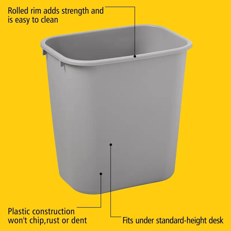 Trash Can 14.5X10.5X15 IN 7 GAL 28 QT Gray Rectangle Resin Deskside 1/Each