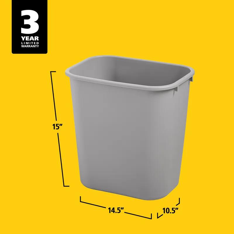 Trash Can 14.5X10.5X15 IN 7 GAL 28 QT Gray Rectangle Resin Deskside 1/Each