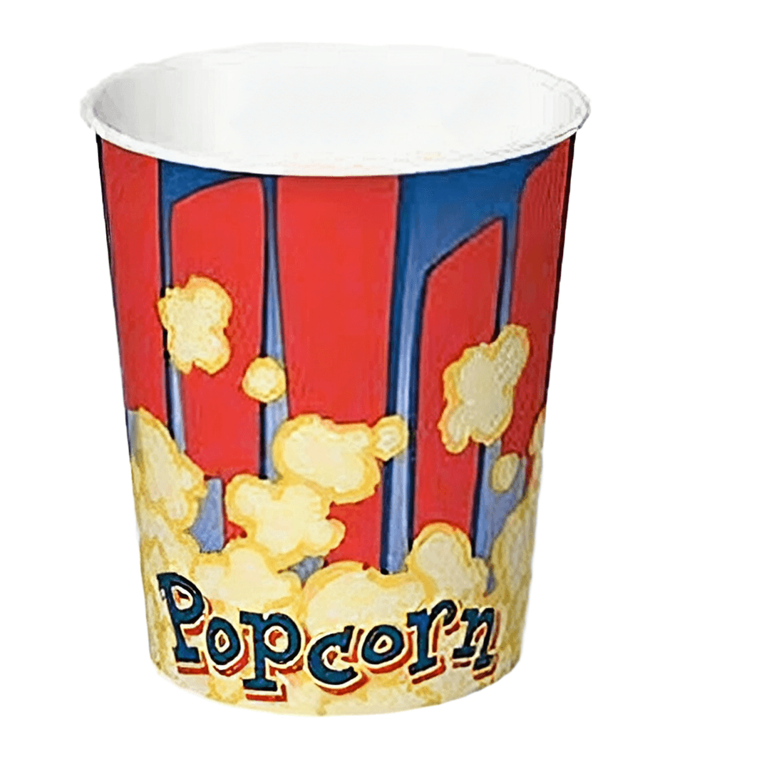 Popcorn Bucket & Tub Base 32 OZ Single Wall Poly-Coated Paper Popcorn Print Round 500/Case