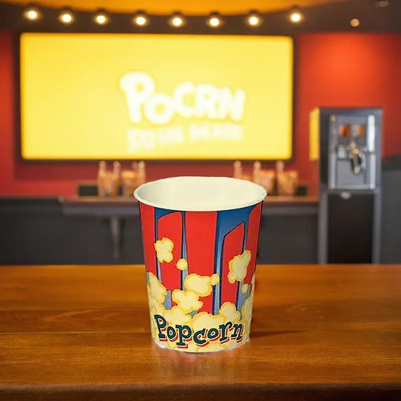 Popcorn Bucket & Tub Base 32 OZ Single Wall Poly-Coated Paper Popcorn Print Round 500/Case