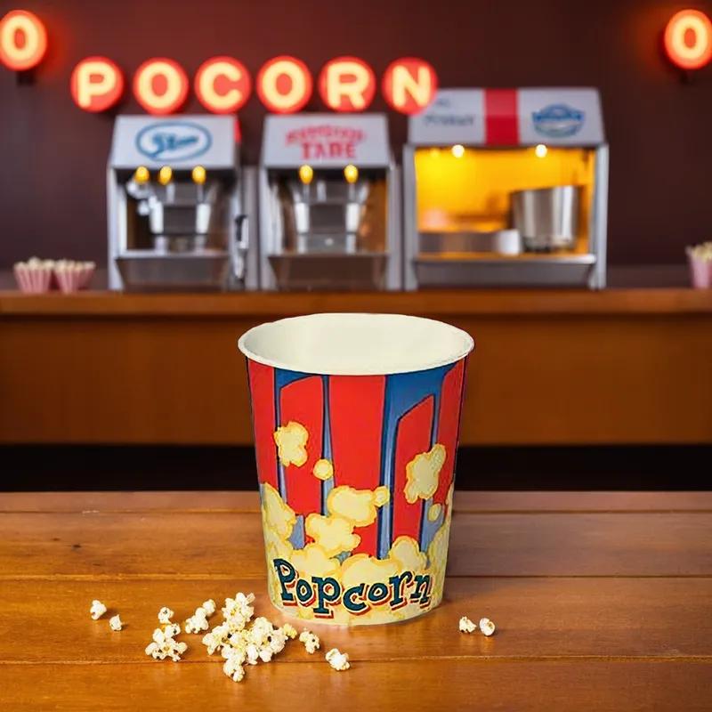 Popcorn Bucket & Tub Base 32 OZ Single Wall Poly-Coated Paper Popcorn Print Round 500/Case